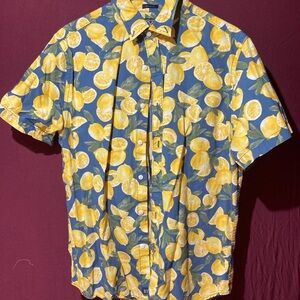 Rye Blue Casual Button Down Shirt with Lemon Print